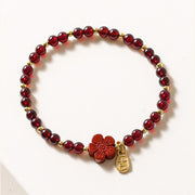 Buddha Stones 14K Gold Natural Garnet Cinnabar Flower Calm Bracelet