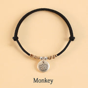 Buddha Stones Handmade 999 Sterling Silver Year of the Dragon Cute Chinese Zodiac Luck Braided Bracelet (Extra 35% Off | USE CODE: FS35) - Black Rope - Monkey(Wrist Circumference 14-17cm) - image 32