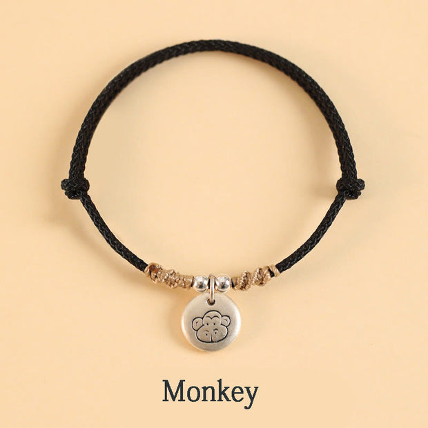 Buddha Stones Handmade 999 Sterling Silver Year of the Dragon Cute Chinese Zodiac Luck Braided Bracelet (Extra 35% Off | USE CODE: FS35) - Black Rope - Monkey(Wrist Circumference 14-17cm) - image 32