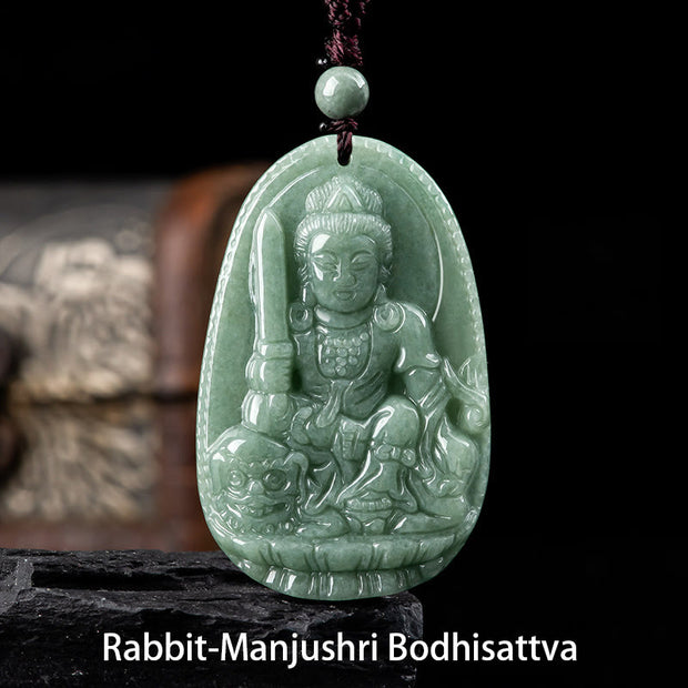 Buddha Stones Chinese Zodiac Natal Buddha Natural Jade Wealth Prosperity Necklace Pendant (Extra 30% Off | USE CODE: FS30) - Rabbit-Manjushri Bodhisattva - image 12