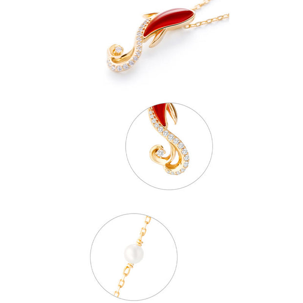 Buddha Stones 18K Gold Plated Copper Natural Red Agate Pearl Koi Fish Confidence Bracelet Necklace Pendant Earrings Set Bracelet Necklaces & Pendants BS 13