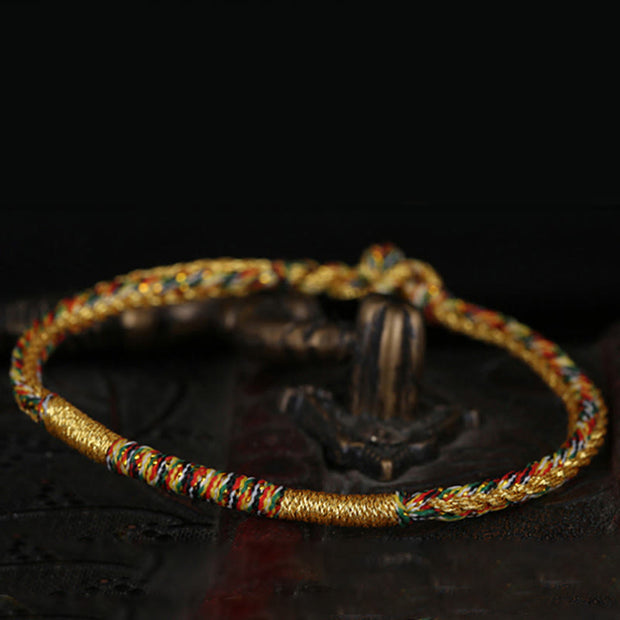 Buddha Stones Handmade Gold Multicolored Rope Protection Braided Bracelet Anklet Bracelet Anklet BS 14