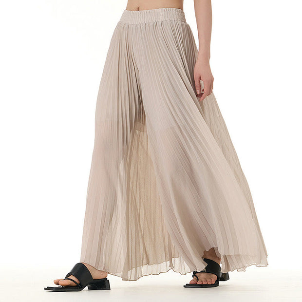 Buddha Stones Solid Color Loose Long Pleated Wide Leg Pants 19