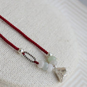 Buddha Stones 925 Sterling Silver Jade Red String Zongzi Charm Pendant Abundance Bracelet
