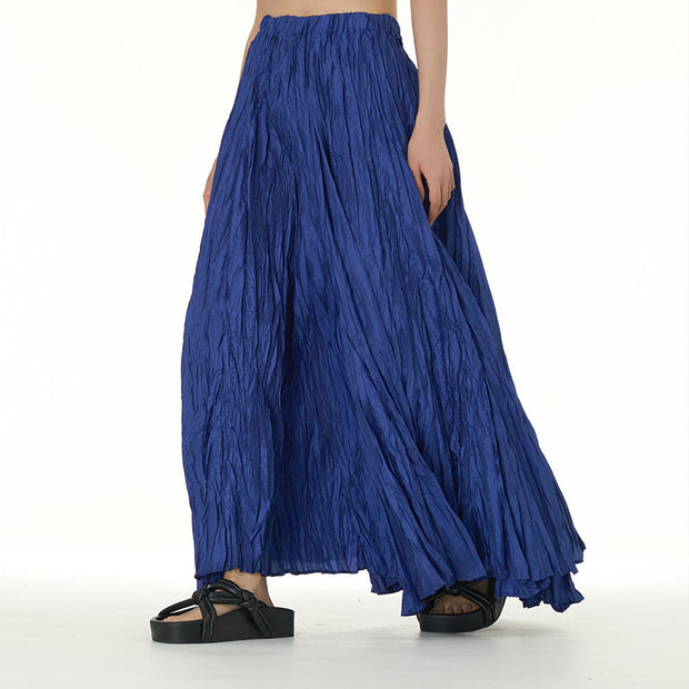 Buddha Stones Solid Color Loose Long Elastic Waist Skirt 67