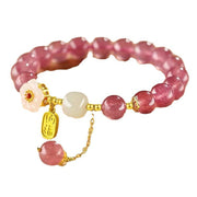 Buddha Stones Strawberry Quartz Fu Character Pink Crystal Healing Bracelet Bracelet BS 4