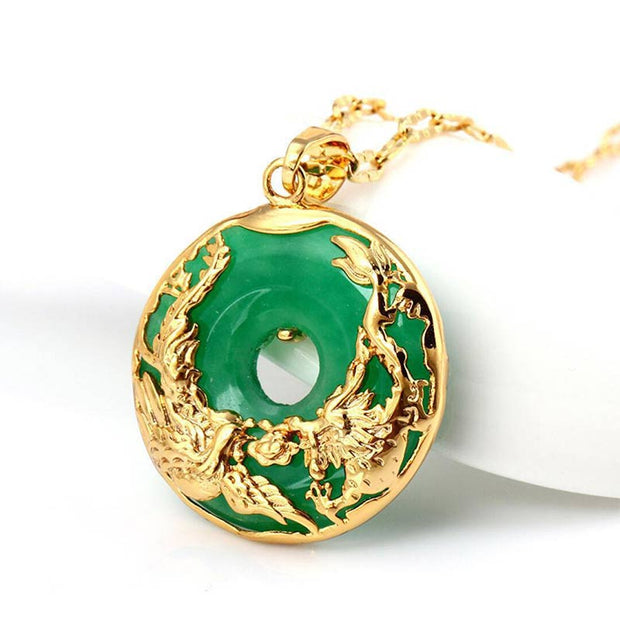 Buddha Stones Natural Jade Prosperity Necklace Necklaces BS Cyan Jade
