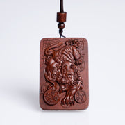 Buddha Stones Natural Lightning Struck Jujube Wood PiXiu Copper Coin Good Fortune Necklace Pendant 10