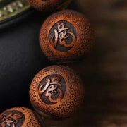 Buddha Stones Tibetan Rosewood Engraving Tiger Protection Bracelet Bracelet BS 5