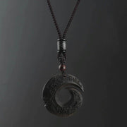 Buddha Stones Ebony Wood Sandalwood One's Luck Improves Design Pattern Peace Necklace Pendant Necklaces & Pendants BS 5
