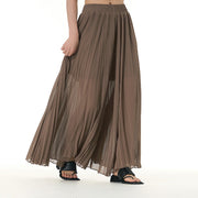 Buddha Stones Solid Color Loose Long Pleated Wide Leg Pants 33