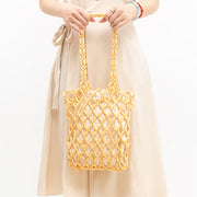 Buddha Stones Hand-woven Wooden Beads Shoulder Bag Handbag