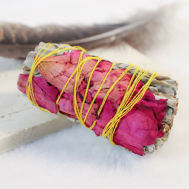 Buddha Stones Red Rose Forget-me-not Colorful Daisy Smudge Stick for Home Cleansing Incense Healing Meditation Smudge Sticks Rituals Incense BS 5