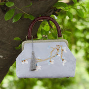 Buddha Stones Flower Embroidery Handbag Crossbody Bag Crossbody Bag&Handbags BS Light Blue 19*8*28cm