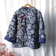 Buddha Stones Flowers Cotton Linen Jacket Shirt Chinese Northeast Style Winter Clothing 28