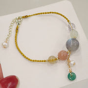 Buddha Stones Moonstone Sunstone Beads Peace Buckle Charm Healing Bracelet Bracelet BS Yellow Rope Moonstone(Wrist Circumference 14-17cm)