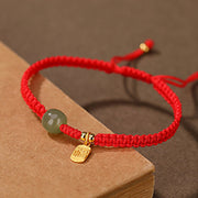 Buddha Stones 925 Sterling Silver Hetian Jade Blessing Wealth Red String Bracelet Bracelet BS 4