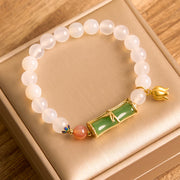 Buddha Stones Natural White Agate Jadeite Bamboo Beads Positivity Bracelet