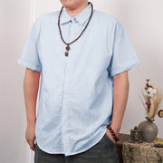 Buddha Stones Men's Short Sleeve Button Casual Cotton Linen Shirt Men's Shirts BS LightSkyBlue 3XL(Fit for US/UK/AU44; EU54)