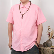 Buddha Stones Men's Short Sleeve Button Casual Cotton Linen Shirt Men's Shirts BS Pink 3XL(Fit for US/UK/AU44; EU54)