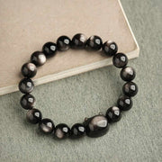 Buddha Stones Gold Sheen Obsidian Silver Sheen Obsidian Lovely Paw Lucky Cat Protection Bracelet