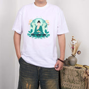 Buddha Stones Close Eyes Green Leaf Buddha Tee T-shirt T-Shirts BS 3