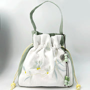 Buddha Stones Embroidered Butterfly Lotus Magnolia Cotton Linen Tote Crossbody Bag Shoulder Bag Handbag Crossbody Bag BS 13
