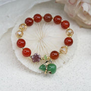 Buddha Stones Natural Red Agate Green Agate Gourd Cinnabar Flower Beads Confidence Bracelet 13