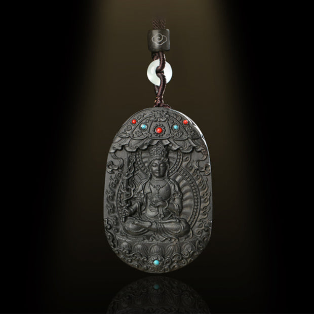 Buddha Stones Chinese Zodiac Natal Buddha Agarwood Om Mani Padme Hum Lotus Peace Necklace Pendant Necklaces & Pendants BS 5