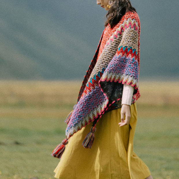 Buddha Stones Tibetan Shawl Knitting Warm Cloak Tibetan Tassel Scarf â buddhastoneshop