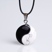 Buddha Stones Natural Black Obsidian White Turquoise Yin Yang Transformation Rope Necklace Pendant Necklaces & Pendants BS 2