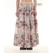 Buddha Stones Colorful Flowers Loose Mesh Tulle Skirt See-Through Design 4