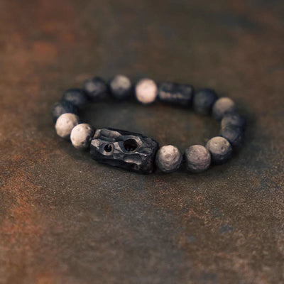 Buddha Stones Silver Sheen Obsidian Ebony Wood Soothing Bracelet