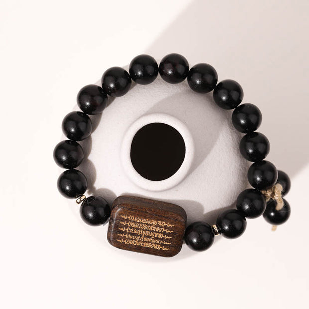 Buddha Stones Ebony Wood Scripture Engraved Peace Bracelet