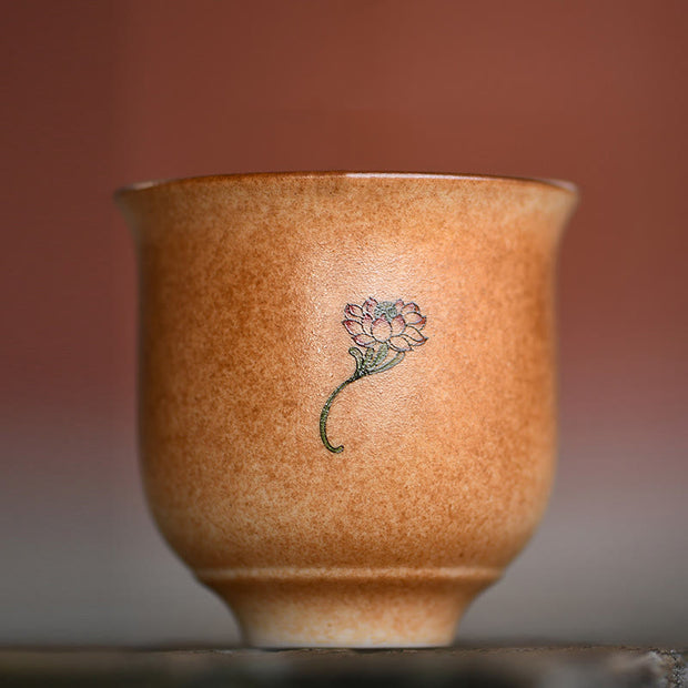 Buddha Stones Small Dunhuang Frescoes Lotus Ceramic Teacup Kung Fu Tea Cup 90ml
