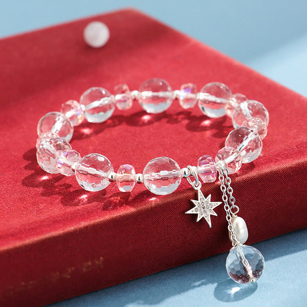 Buddha Stones White Crystal Pink Crystal Protection Star Charm Bracelet