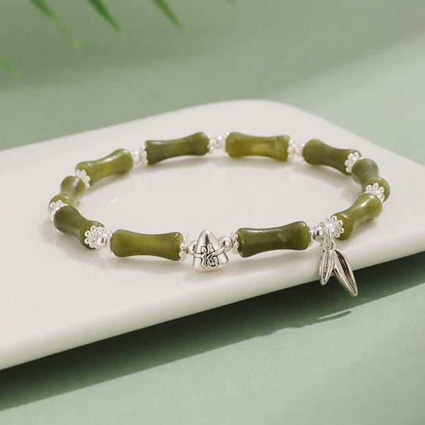 Buddha Stones Peridot White Jade Strawberry Quartz Green Aventurine Bamboo Fu Character Luck Bracelet 1