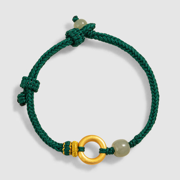 Buddha Stones 999 Sterling Silver Peace Buckle Hetian Jade Bead Luck Green Rope Braided Bracelet 4