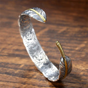 Buddha Stones Feather Pattern Carved Luck Wealth Cuff Bracelet Bangle