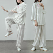 Buddha Stones 2Pcs Tang Suit Frog-Button Shirt Top Pants Meditation Tai Chi Cotton Linen Women's Set