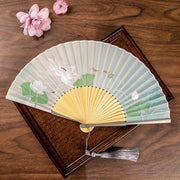 Buddha Stones Jasmine Lotus Begonia Flowers Handheld Bamboo Folding Fan (Extra 30% Off | USE CODE: FS30) - Beige Lotus - image 6