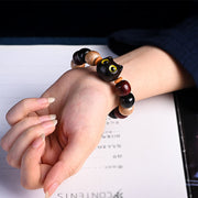 Buddha Stones Small Leaf Red Sandalwood Ebony Wood Cute Cat Engraved Protection Bracelet