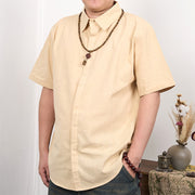 Buddha Stones Men's Short Sleeve Button Casual Cotton Linen Shirt Men's Shirts BS Wheat 3XL(Fit for US/UK/AU44; EU54)