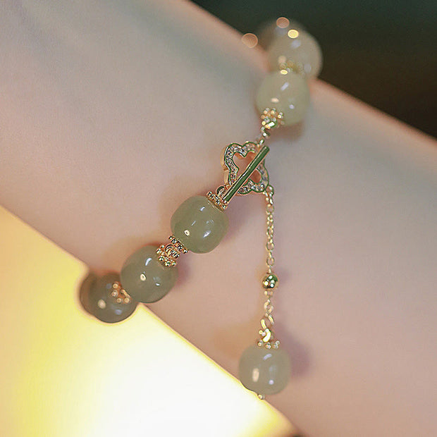 FREE Today: Bring Luck Energy 14K Gold Plated Jade Bead Four Leaf Clover Chain Bracelet FREE FREE 9