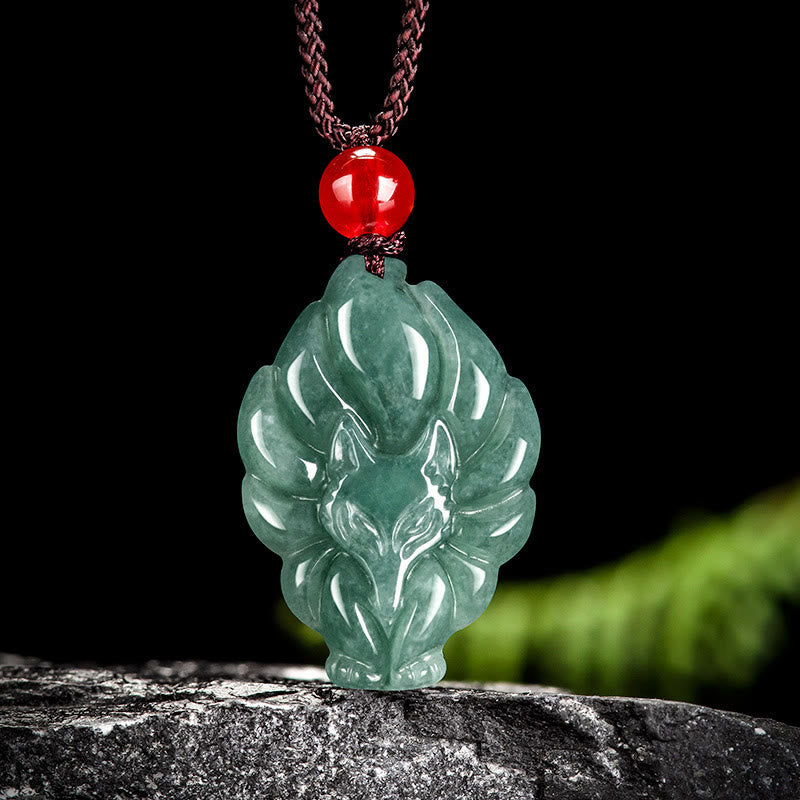 Buddha Stones Natural Green Jade Nine Tailed Fox Luck Buddha Stones Natural Green Jade Nine Tailed Fox Luck