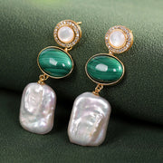 Buddha Stones 925 Sterling Silver Natural Baroque Pearl Malachite Healing Wisdom Drop Earrings 9