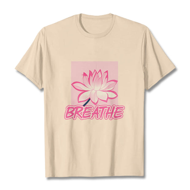 Buddha Stones BREATHE Pink Lotus Flower Tee T-shirt T-Shirts BS Bisque 2XL