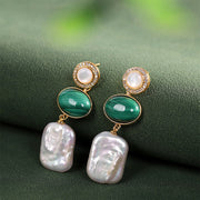 Buddha Stones 925 Sterling Silver Natural Baroque Pearl Malachite Healing Wisdom Drop Earrings 1