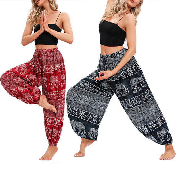 Buddha Stones Elephant Geometry Pattern Casual Loose Harem Trousers Women's Yoga Pants