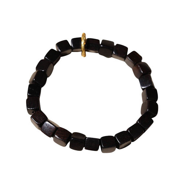 Buddha Stones Tibetan Ebony Wood Square Beads Peace Calm Bracelet